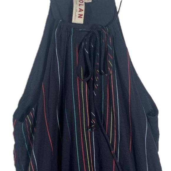 Anthropologie Dolan Cotton Blue Striped Halter Wrap Jumpsuit XS - Picture 3 of 4